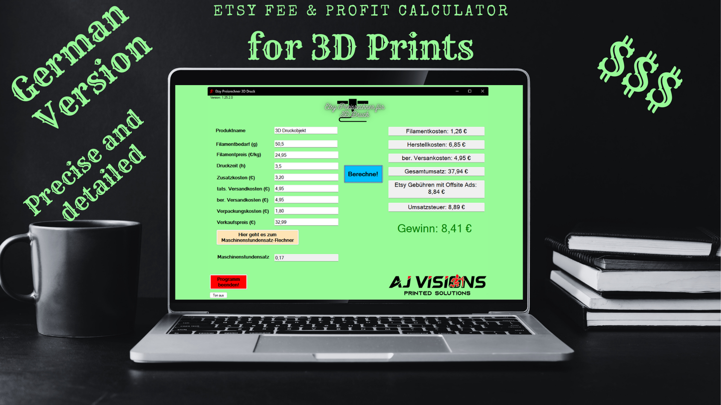 Etsy Preisrechner für 3D-Druck mit Kostenanalyse | Professionelle Gewinnkalkulation